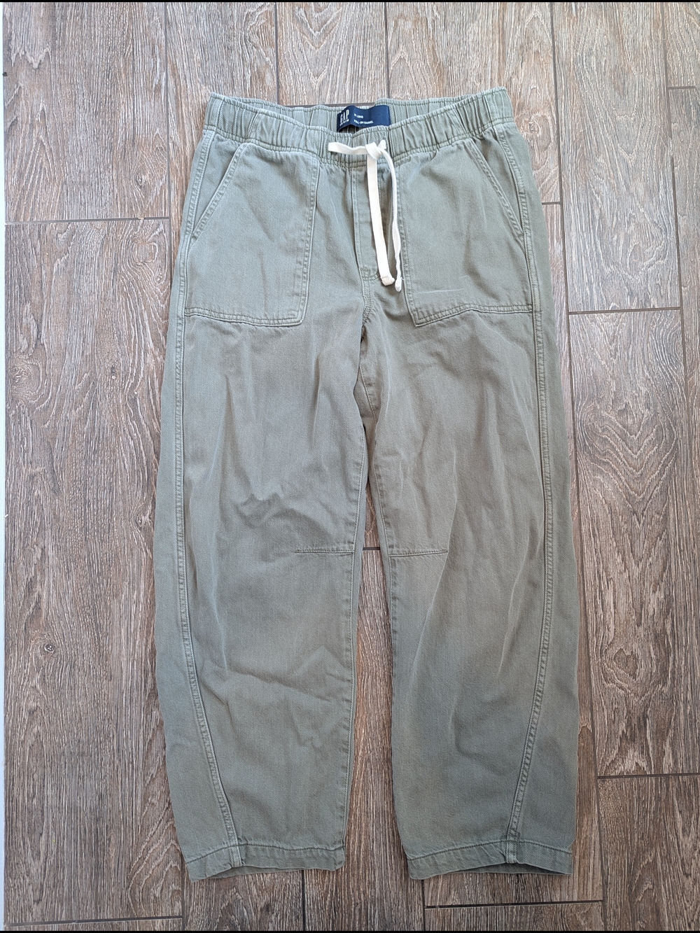 GAP Mid Rise Pull On Barrel Jean Pants Size Medium Long Olive Green Sage Fall